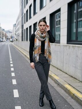 Lightweight Patterned Fringe oversized Shawl in Neutral Tones